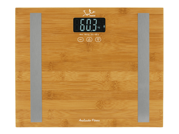 Báscula de Baño - Jata 577, Peso máximo 180 Kg, Pantalla LCD, Bambú