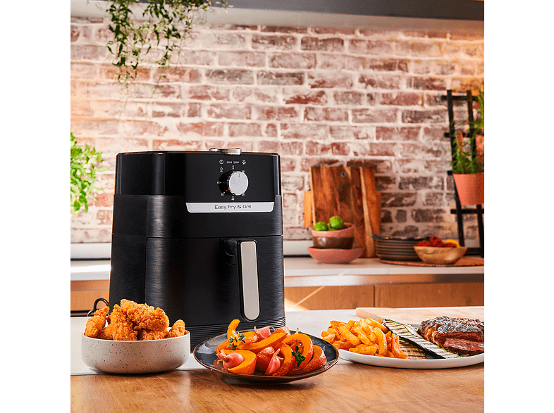 Freidora sin aceite - Moulinex Easy Fry & Grill EZ501810, 2 en 1, Grill, 1400 W, PTFE, Temporizador, Negro