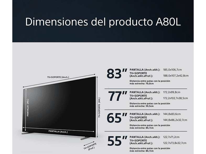 TV OLED 65 - Sony BRAVIA XR 65A80L, 4K HDR 120, HDMI 2.1 Perfecto PS5, Smart TV (Google TV), Alexa, Siri, Bluetooth, Chromecast, Eco, Diseño Elegante