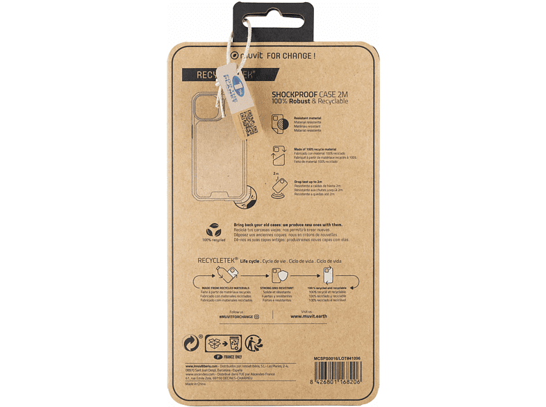 Funda - Muvit MCSPS0016, Para Apple iPhone 14 Plus, Materiales reciclados, Transparente