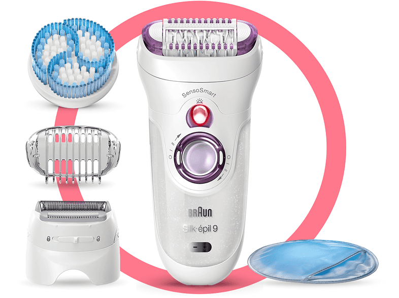 Depiladora - Braun Silk-épil 9-735, Depiladora de arranque, Rasura y exfolia, SensoSmart, 4 Accesorios, Wet&Dry