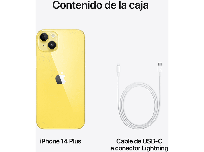 APPLE iPhone 14 Plus, Amarillo, 512 GB, 5G, 6.7  Pantalla Super Retina XDR, Chip A15 Bionic, iOS