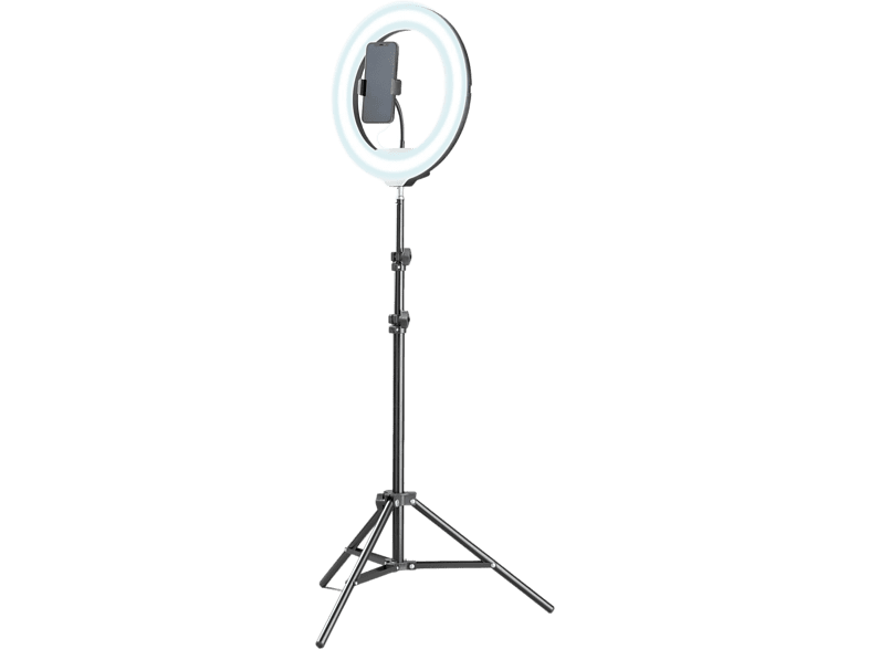 Aro de luz + soporte - Cellular Line Selfie Ring Pro, Anillo LED, Negro