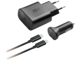 Kit cargador - Isy ITS-7000, Para coche, USB-C, Negro