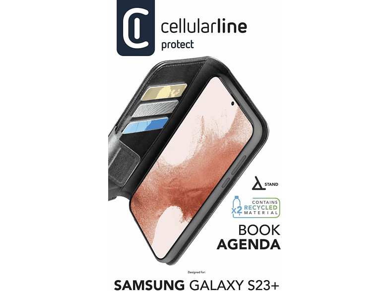 Funda - CellulaLine BOOKAG2GALS23PLK, Para Samsung Galaxy S23+, Tapa libro, Cierre magnético, Negro