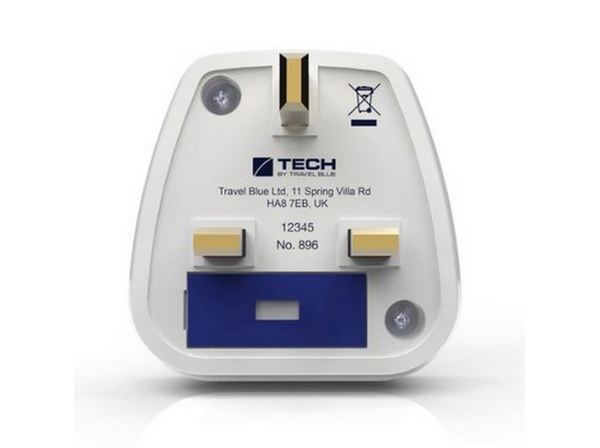 Adaptador - Tech Travel Blue 896, Reino Unido, 250 V, 13 A, Blanco