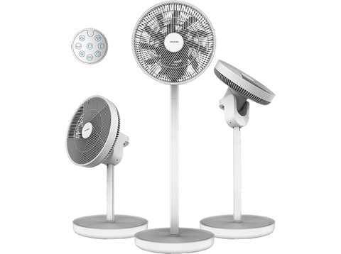 Ventilador de pie - Cecotec EnergySilence 2600 Sunflower Portable, Batería, 3en1, 22 W, 12 velocidades, Oscilación, Temporizador, Mando, Luz, Blanco