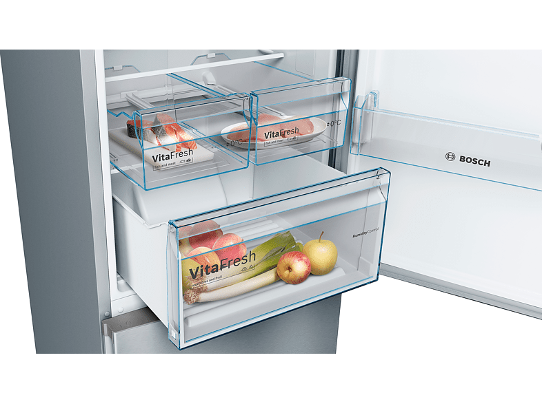 Frigorífico combi - Bosch KGN39VIEA, 368 l, 203 cm, No Frost, Acero inoxidable antihuellas