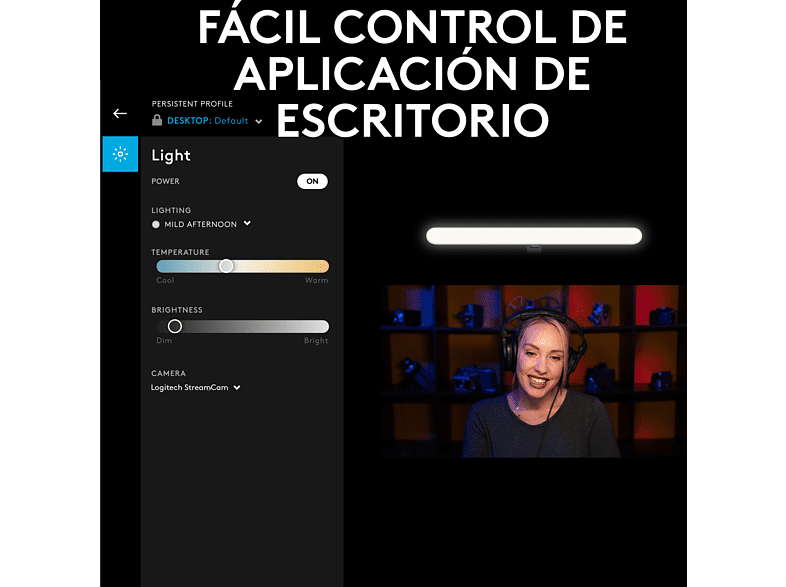Lámpara - Logitech Litra Beam LED, Streaming con TrueSoft, Ajustable para Escritorio, Ajustes de Luminosidad/Temperatura de Color, para PC/Mac