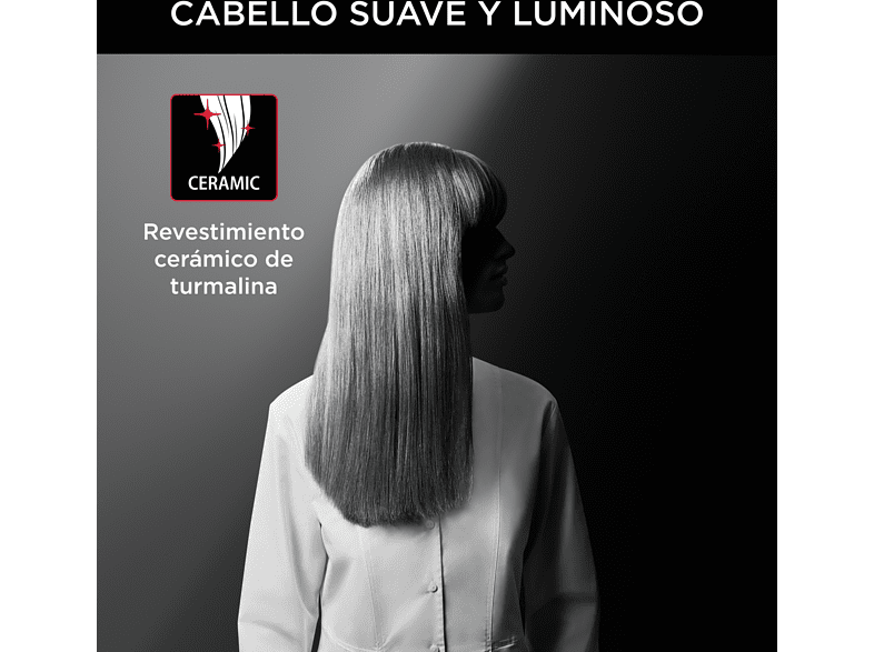 Plancha de pelo - Rowenta x Karl Lagerfeld Easyliss SF161LF0, 240 V, Revestimiento cerámico con turmalina, Monotemperatura 200 °C,  Negro y rojo