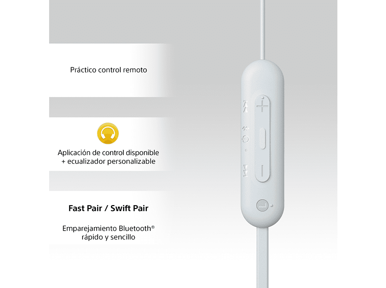Auriculares inalámbricos - Sony WI-C100, Micrófono, 25 horas de batería, Asistentes de voz, Bluetooth, Blanco