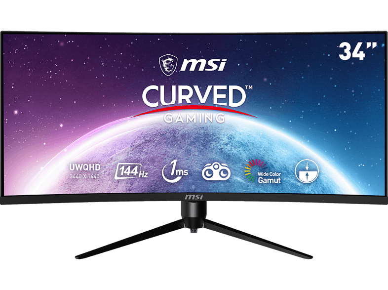 Monitor gaming - MSI Optix MAG342CQR, 34  UWQHD, curva 1500R, 1 ms, 144 Hz, 2 x HDMI, Negro