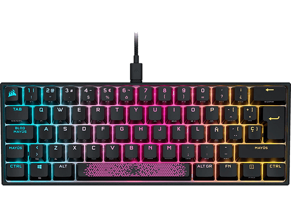 Teclado gaming - Corsair K65 MINI RGB, Por Cable, Tecnología de hiperprocesamiento, Negro