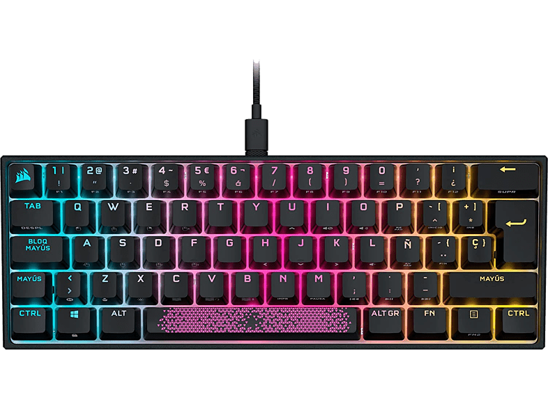 Teclado gaming - Corsair K65 MINI RGB, Por Cable, Tecnología de hiperprocesamiento, Negro