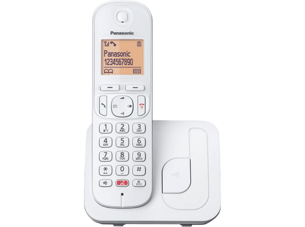 Teléfono - Panasonic KX-TGC250SP, Inalámbrico, 1.6", 50 contactos, Bloqueo llamada, Manos libres, Modo ECO, Hasta 18h, Blanco