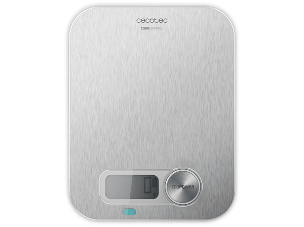 Balanza de cocina - Cecotec Cook Control 10200 EcoPower, 8 Kg, Pantalla LCD, Inox