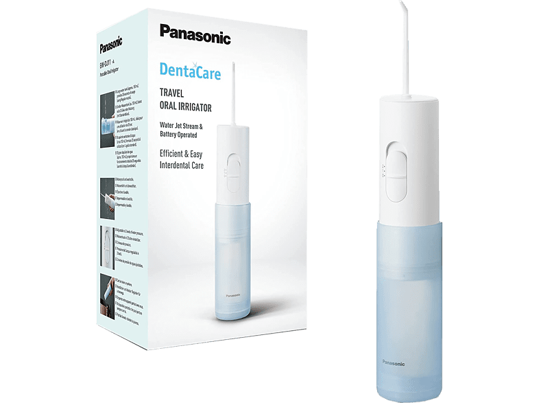 Irrigador - Panasonic EW-DJ11, 2 niveles de presión, Presión 530 kPa, Depósito 150 ml, Portátil y plegable, Blanco
