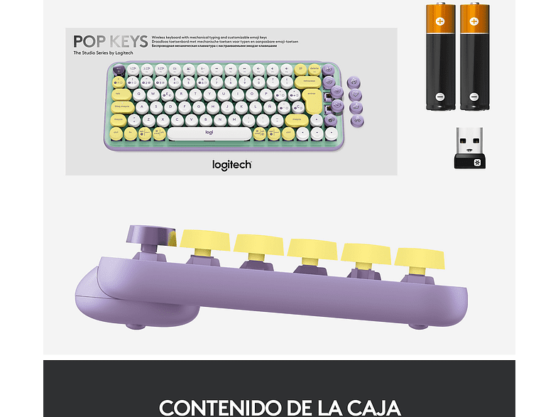 Teclado - Logitech POP Keys, Inalámbrico, Bluetooth, USB, Mecánico, QWERTY, Con teclas Emoji, Daydream