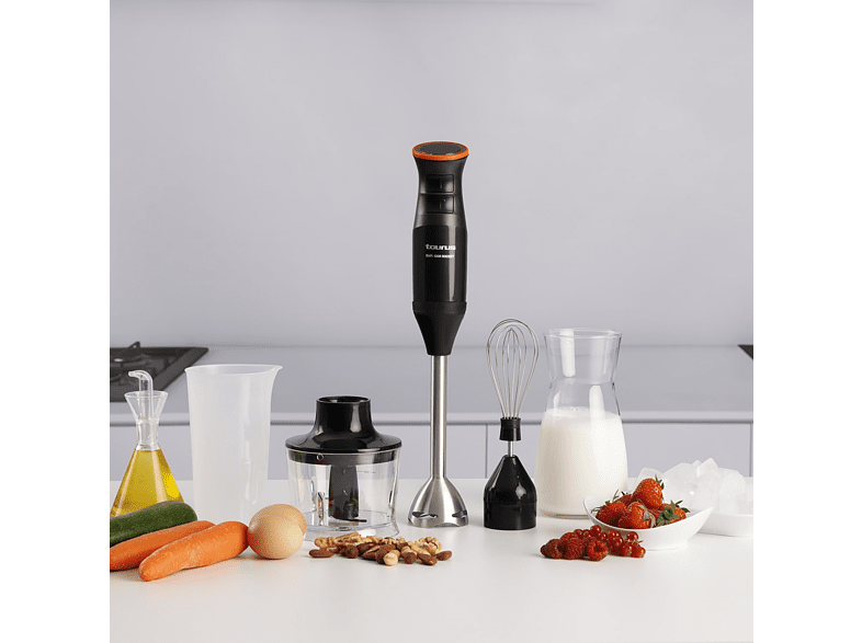 Batidora de mano - Taurus Bapi 1200 Rocket Plus , 1200W, Pica hielo, Cuchillas de acero inoxidable, 20 velocidades, Turbo, libre BPA, Negro