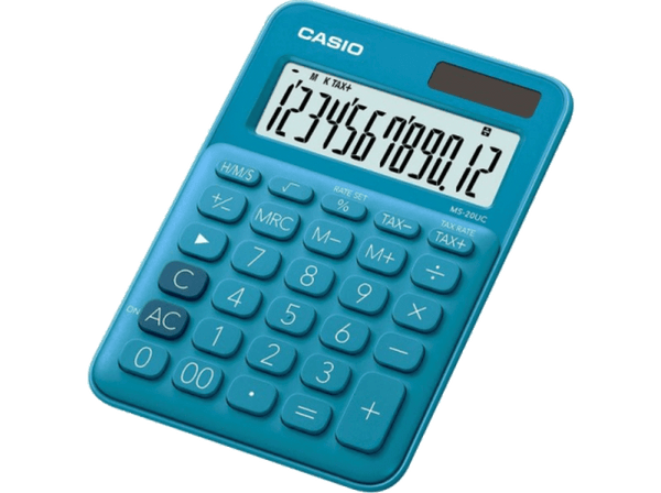 Calculadora - Casio MS-20 UC-BU, Pantalla extra grande, Cálculo de tasas, Azul