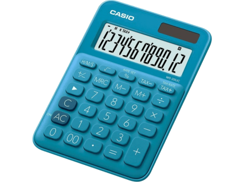 Calculadora - Casio MS-20 UC-BU, Pantalla extra grande, Cálculo de tasas, Azul