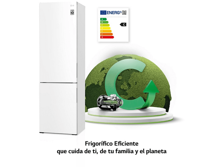 Frigorífico combi - LG GBB62SWGCC1, 384 l, No Frost, 35 dB, Libre instalación, Altura 203 cm, Blanco