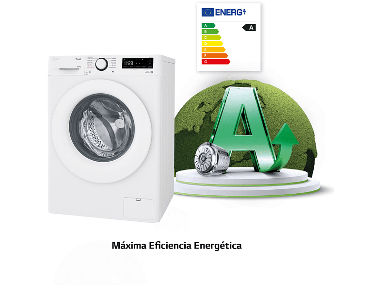 Lavadora carga frontal - LG F2WV3058S3W, AI Direct Drive™ con Vapor, 8.5 kg, 1200 rpm, 12 programas, Blanco