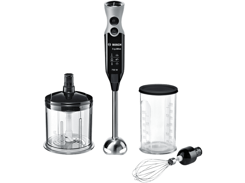 Batidora de mano - Bosch ErgoMixx MSM67160, 750W, 12 Velocidades + Turbo, Accesorios, Negro