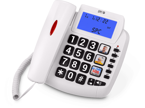 Teléfono - SPC Comfort Volume 2, Análogo, Luz timbre, Teclas gigantes, Compatible audífonos, Blanco