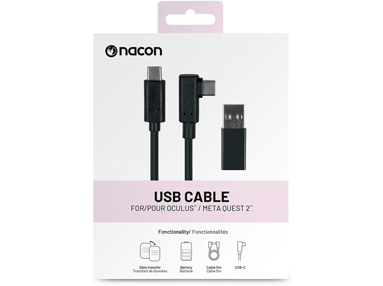 Cable USB-C - Nacon Cable USB, Para Oculus™ y Meta Quest 2™, 500 cm, Negro