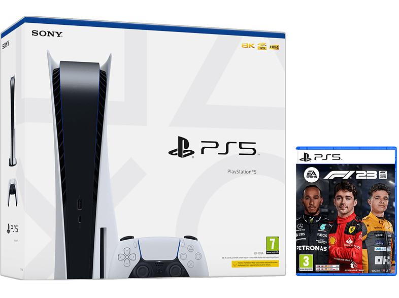 Consola - Sony PlayStation 5 Standard, 825 GB, 4K, 1 Mando, Chasis C, Blanco + Juego PS5 F1 2023