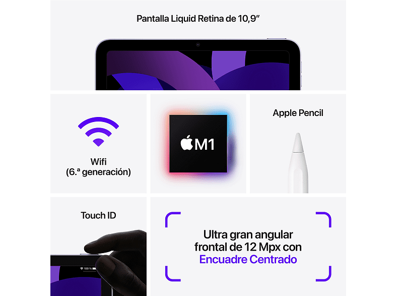 Apple iPad Air, 256 GB, Blanco estrella, WiFi, 10.9, Liquid Retina, Chip M1 con Neural Engine