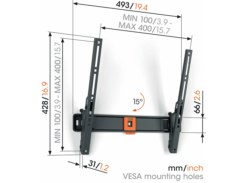 Soporte TV - Vogels TVM1419, 32 - 65, Inclinable, VESA 100 mm x 100 mm - 400 mm x 400 mm, Negro