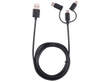 Cable - De USB a Micro-USB, Apple Lightning y USB Tipo C,  ISY IUC-3100, 1.6 m, Negro
