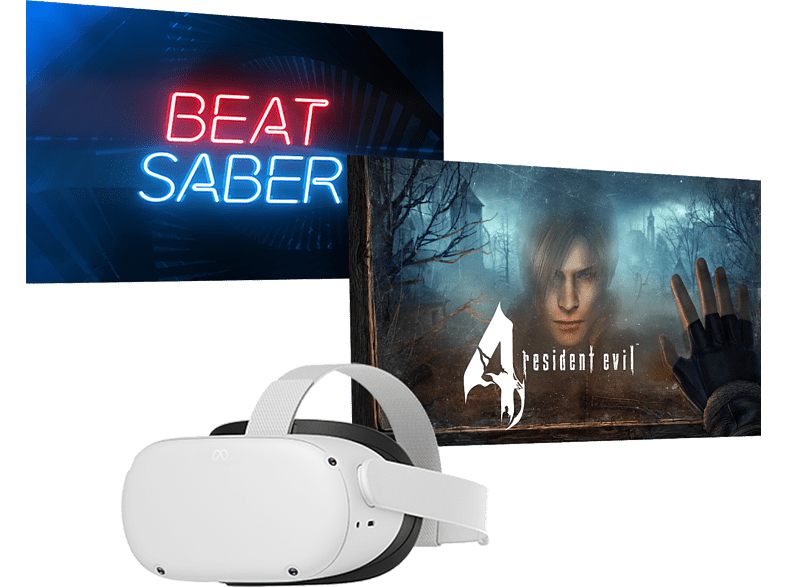 Gafas de realidad virtual - Meta Oculus Quest 2, 256 GB, 6 GB RAM, 3D, Snapdragon™ XR2 + 1 Juego Beat Saber + 1 juego Resident Evil 4, Blanco