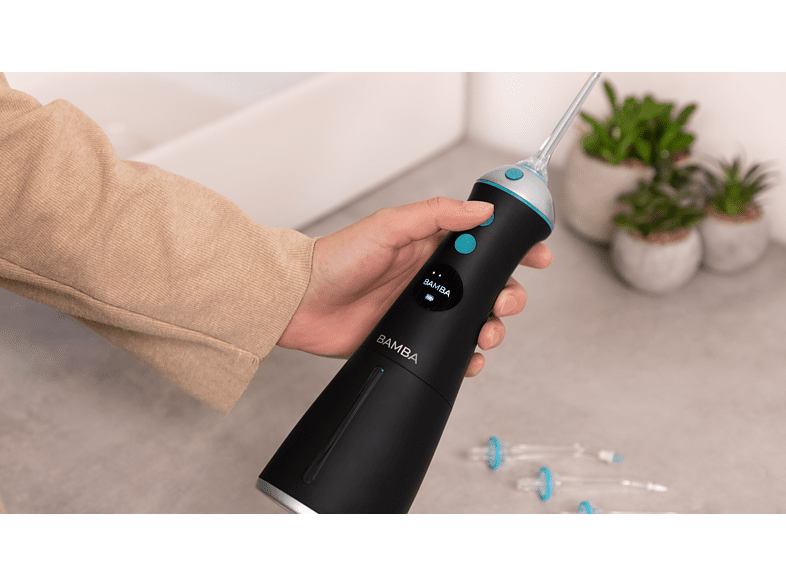 Irrigador - Cecotec Bamba ToothCare 1100 Jet Liberty, 6 Boquillas, 8 Ajustes de presión, 10-115 psi, Negro
