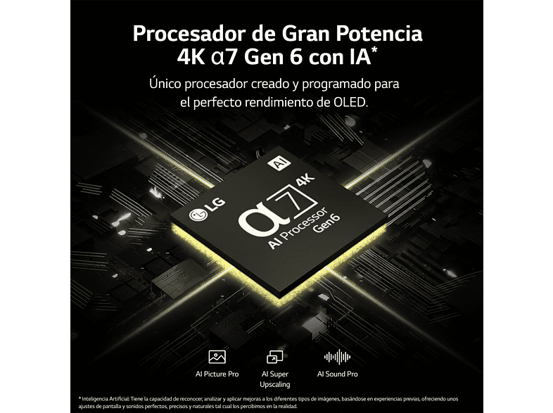 TV OLED 65 - LG OLED65B36LA, UHD 4K, Inteligente α7 4K Gen6, Smart TV, DVB-T2 (H.265), Negro