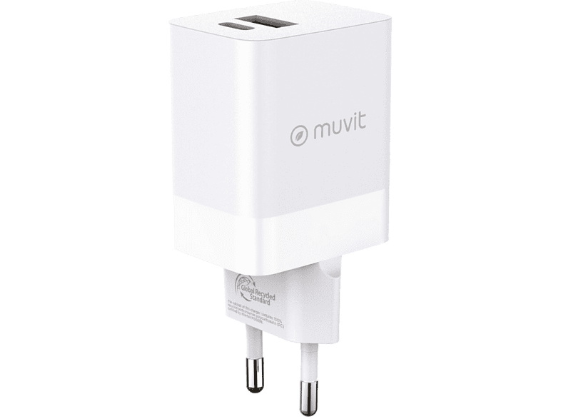Cargador - Muvit MCACC0022, Universal, USB 12W+1 Tipo C PD 45W, 50/60Hz, Blanco