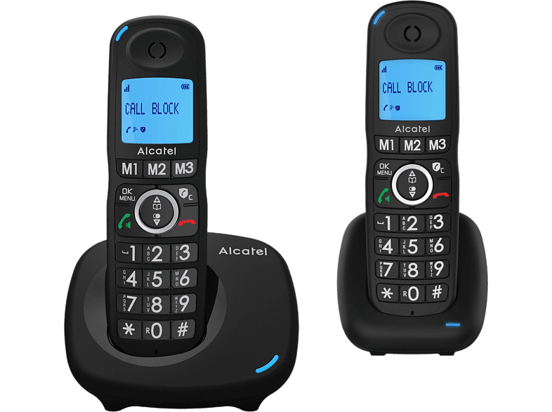 Teléfono - Alcatel XL535, 2 unidades, Función manos libres, Negro, 3 teclas memoria directa, Función alarma