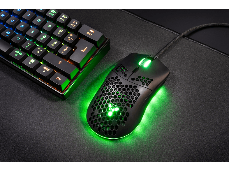 Ratón gaming - ISY IGM 4000 Ultralight RGB, Por cable, 7200 ppp, Scroll, Negro
