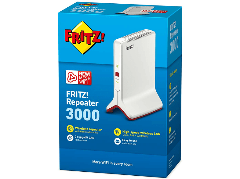 Repetidor Wi-Fi - AVM FRITZ!Repeater 3000, Mesh, Tribanda, 3000Mbps, WPS, 2 Gigabit, Blanco