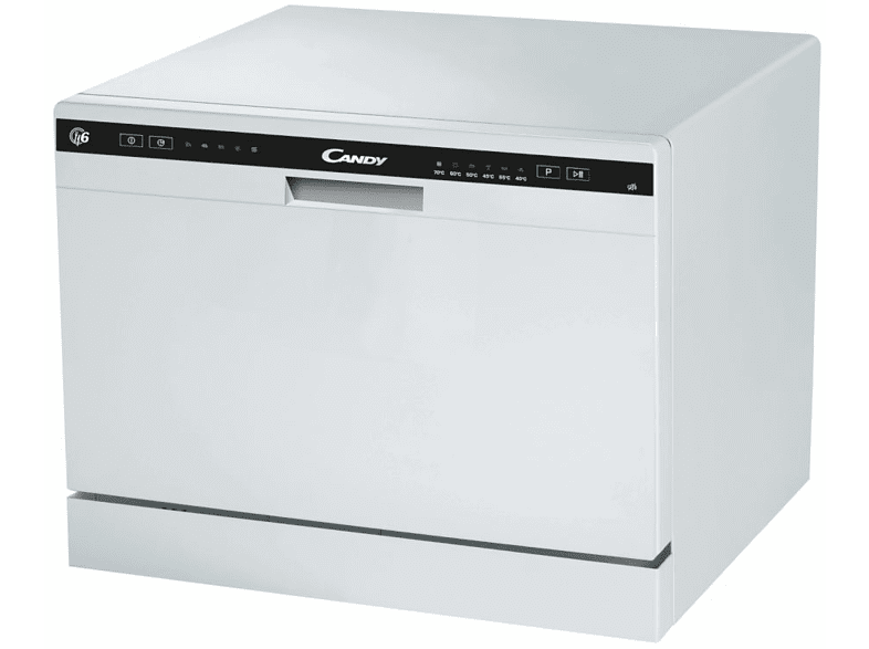 Lavavajillas - Candy CDCP 6, Compacto, 6 servicios, 6 programas, 43cm ancho, Antidesbordamiento, Blanco