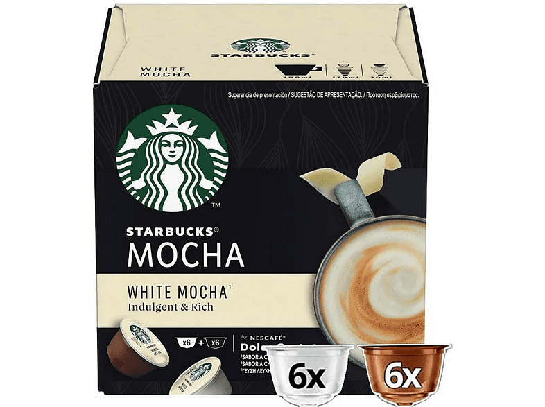 Cápsulas monodosis - Dolce Gusto Starbucks White Moccha, 100% arábica, Chocolate blanco, 6+6 cápsulas