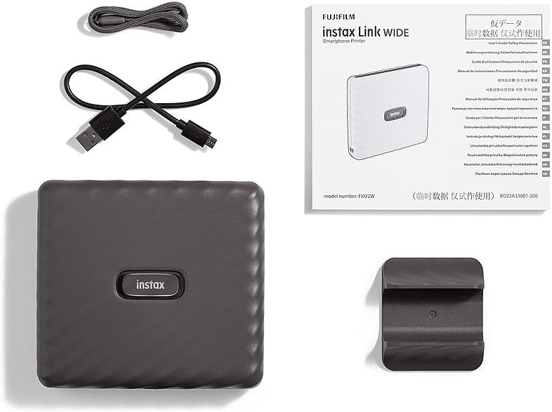 Impresora fotográfica - Fujifilm Instax Link Wide, Bluetooth, Portátil, 86 x 99 mm, 12 segundos, Gris moca