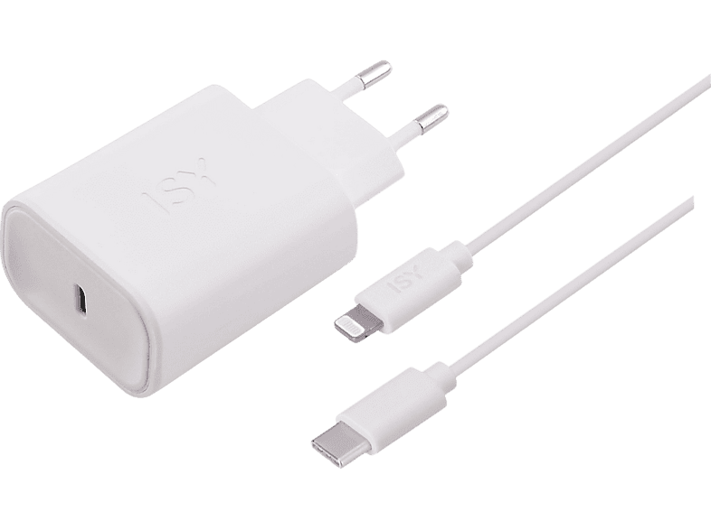 Cargador - ISY IWC-2500, De USB-C a Lightning, Para Apple, 1 m, Blanco