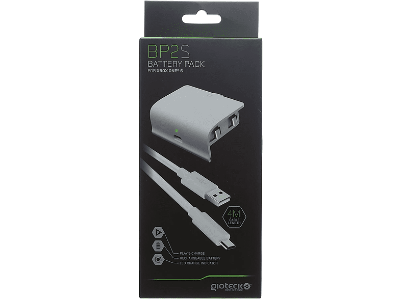 Pack batería - Gioteck BP2 S, Para mandos Xbox One, Cable incluído de 4 m, Blanco