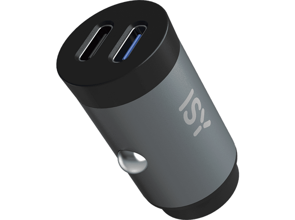 Cargador USB para coche - ISY ICC-5030-CC, Mini, 32 W, Universal, 2 x USB-C, Gris