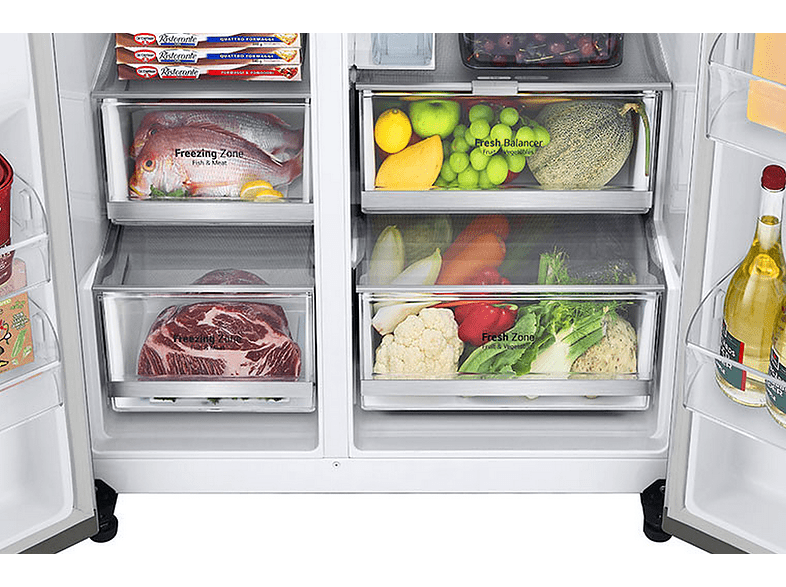 Frigorífico americano - LG GSLV71PZLE, No Frost, 635 l, 179 cm, Inox antihuellas