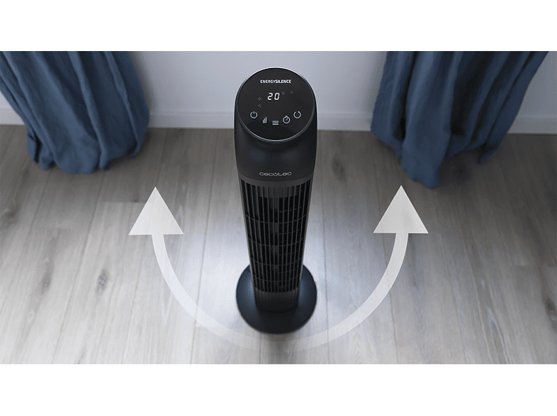 Ventilador de torre - Cecotec EnergySIlence 8050 SkyLine Smart, 45 W, 3 velocidades, 70º oscilación, Mando a distancia, Temporizador, Negro
