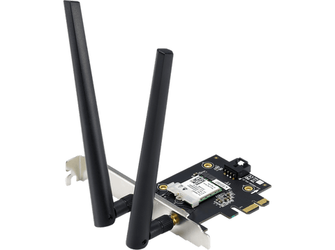 Adaptador WiFi - Asus PCE-AX1800, PCI, Wi-Fi 6, Doble banda, BT 5.2, Seguridad red WPA3, OFDMA, MU-MIMO, Negro
